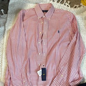 Ralph Lauren. Red and white long sleeve dress shirt. NWT. Size Men’s Large.